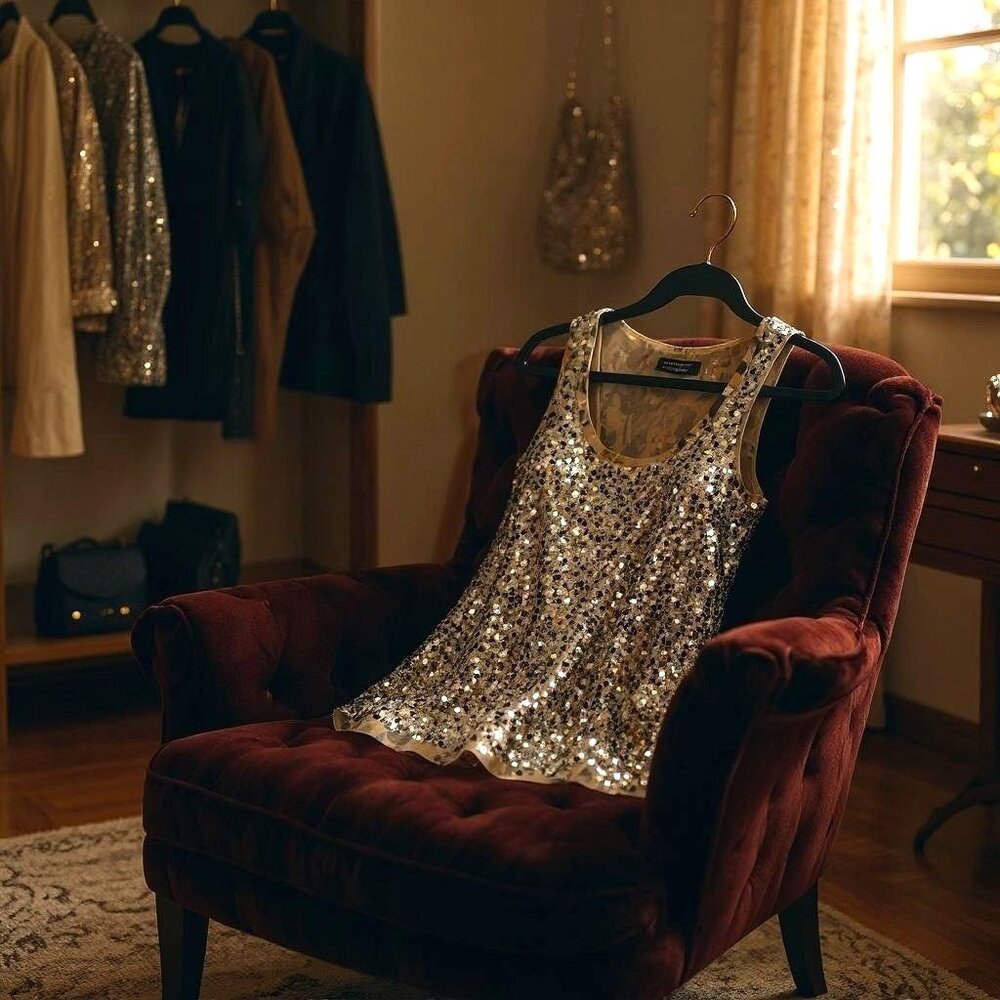 Elie Tahari For Neiman Marcus XS Sequin Tank Top With Leopard Print Lining